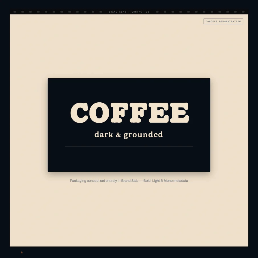 Brand Slab coffee packaging concept: COFFEE, dark & grounded